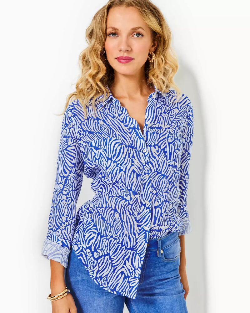 Sea View Linen Button Down Top