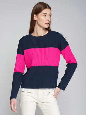 KNITWEAR PULLOVER COLOR BLOCK NAVY & PINK