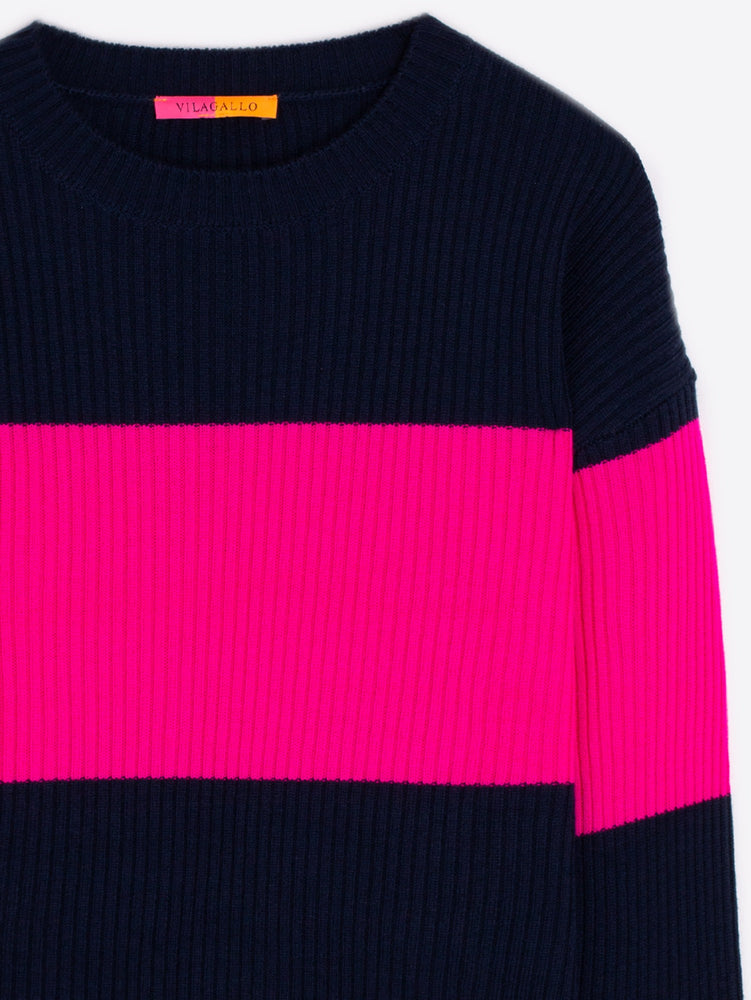 KNITWEAR PULLOVER COLOR BLOCK NAVY & PINK