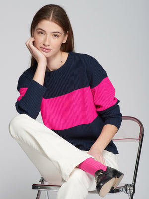 KNITWEAR PULLOVER COLOR BLOCK NAVY & PINK