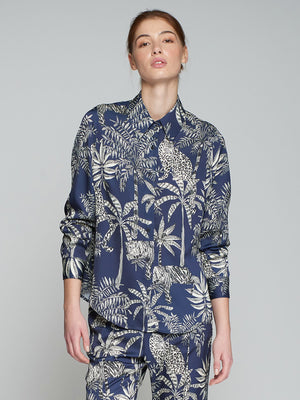 NAVY BLUE JUNGLE PRINT SHIRT