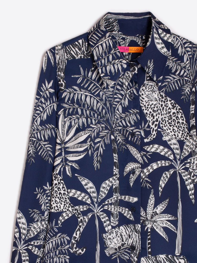 NAVY BLUE JUNGLE PRINT SHIRT