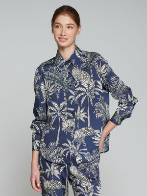 NAVY BLUE JUNGLE PRINT SHIRT